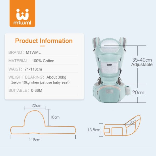 MTWML Ergonomic Baby Carrier Baby Kangaroo Child Hip Seat Tool Baby Holder Sling Wrap Backpacks Baby Travel Activity Gear