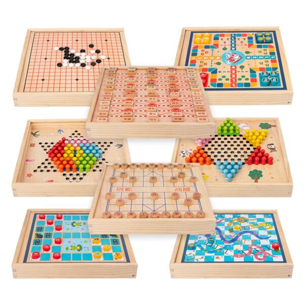 Wooden Multifunction Game Chess Chinese Flying Chess Tabletop Game Portable Durable Chessboard Board Set Kid Family Puzzle Toys