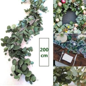 2M Artificial Green Eucalyptus Garland Leaves Vine Fake Vines Rattan Artificial Plants Ivy Wreath Wall Decor Wedding Decoration