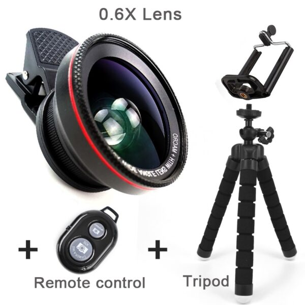 4K HD Super 15X Macro Lens for Smartphone Anti-Distortion 0.45X 0.6X Wide Angle Lens 2 in 1 Mobile Phone Lense Camera Kit