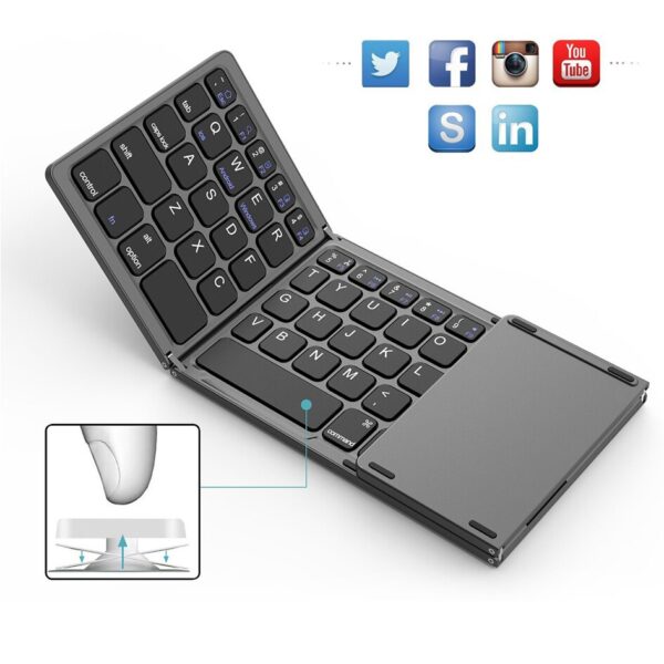 AVATTO Russian/Spanish/Arabic B033 Mini Folding keyboard, Wireless Bluetooth Keyboard with Touchpad for Windows, Android, IOS