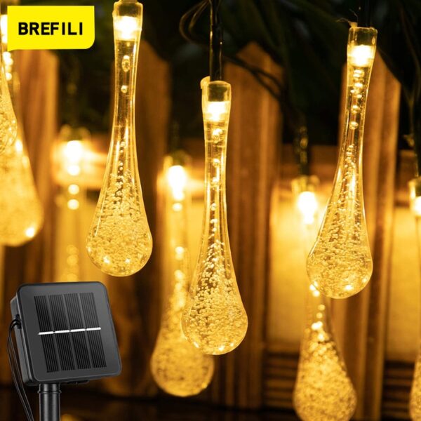 Solar Raindrop String Light Outdoor 5-22m Waterproof LED Fairy Lights for Garden Patio Yard Home Parties Holiday Decor Lighting