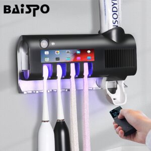 BAISPO UV Toothbrush Holder Solar Energy Charge Sterilizer Automatic Toothpaste Dispenser Squeezers Home Bathroom Accessories