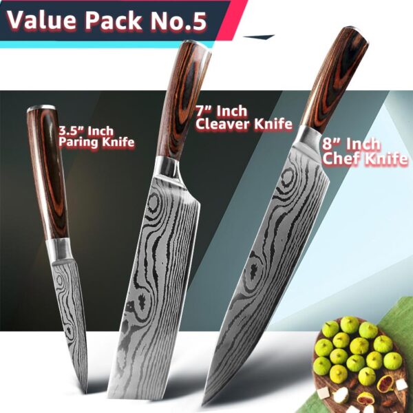 Kitchen Knife Chef Japanese Set 7CR17 440C High Carbon Stainless Steel Damascus Drawing Gyuto Meat Cleaver Slicer Santoku Tools