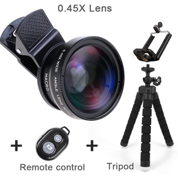 4K HD Super 15X Macro Lens for Smartphone Anti-Distortion 0.45X 0.6X Wide Angle Lens 2 in 1 Mobile Phone Lense Camera Kit