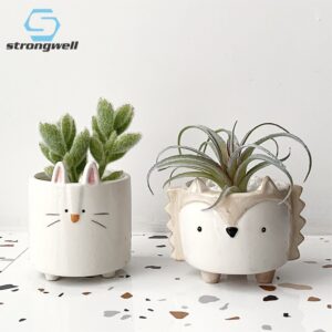 Strongwell Succulent Ceramic Flowerpot Hedgehog Puppy Cute Animal Flower Pot Creative Mini Garden Bedroom Desktop Birthday Gift