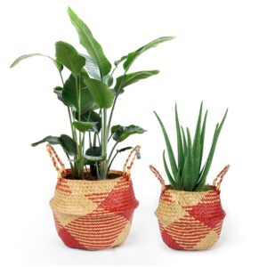 Folding Rattan Seagrass flower Basket Woven Wicker Garden Plant Flower Pot Rattan Bamboo balcony garden decoration Planter