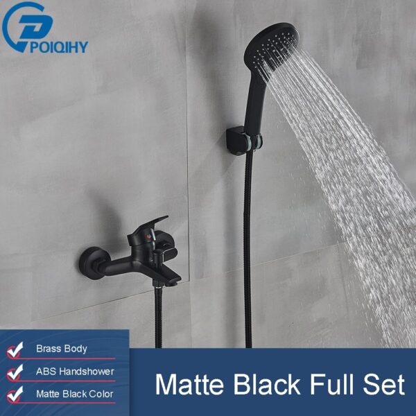Matte Black Bathroom Shower Faucet Bath Faucet Mixer Tap ABS Hand Shower Head Set Wall Mount Black Shower Control Valve