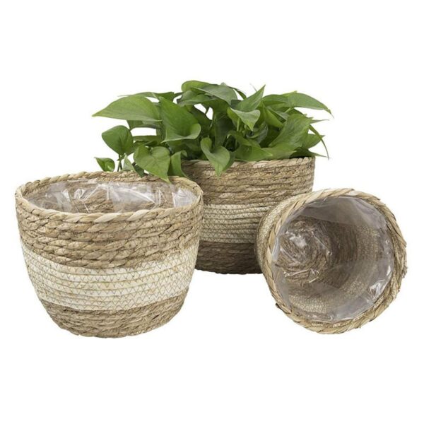 3Pcs Woven Flower Pot Cover Equipped With Internal Plastic Lining Durable Natural Flower Pot Planter Decoration