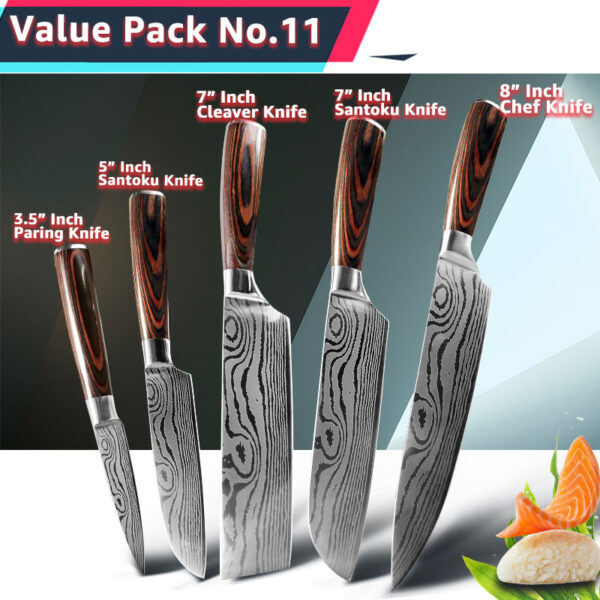 Kitchen Knife Chef Japanese Set 7CR17 440C High Carbon Stainless Steel Damascus Drawing Gyuto Meat Cleaver Slicer Santoku Tools