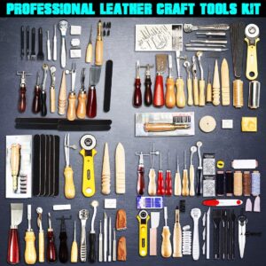Professional Leather Craft Tools Kit Home Hand Sewing Stitching Punch Carving Work Saddle Leathercraft Accessories