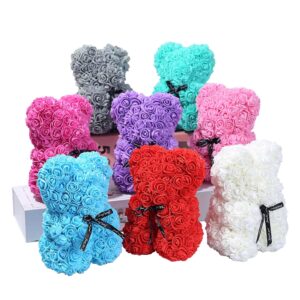 25cm Valentine's Day Gift Red Rose Flower Bear PE Foam Fluffy Bubble Artificial Flower Romantic Valentine Gift Rose Bear Present