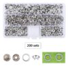 100/200 Sets Snap Fasteners Kit Tool, Metal Snap Buttons Rings with Fastener Pliers Press Tool Kit for Clothing Sewing 10 Colors