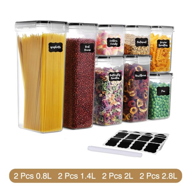 4/8/10 Pieces Set Food Kitchen Storage Box Vacuum Lid Organizer Container Transparent Sealed Cans Plastic Clear Container