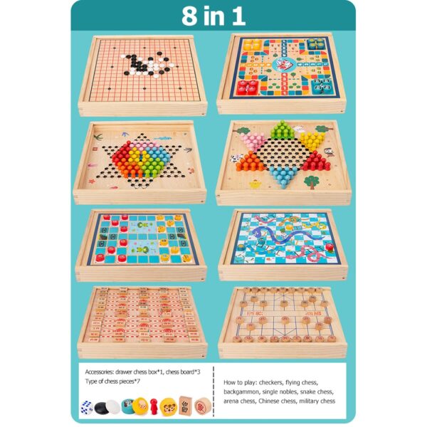 Wooden Multifunction Game Chess Chinese Flying Chess Tabletop Game Portable Durable Chessboard Board Set Kid Family Puzzle Toys