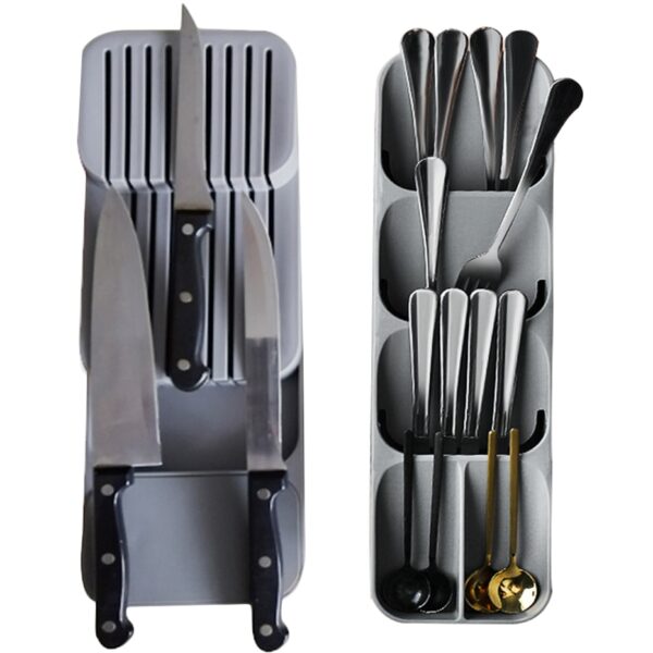 KHGDNOR Plastic Knife Block Holder Drawer Knives Forks Spoons Storage Rack Knife Stand Cabinet Tray Kitchen Cultery Organizer