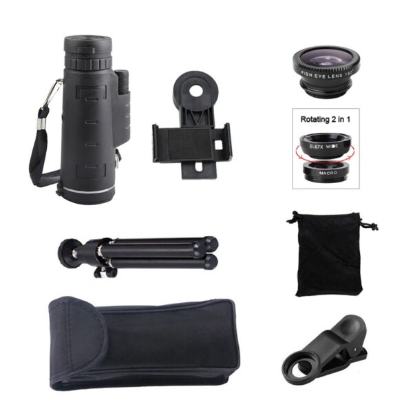 40X60 Zoom Telephoto Lens HD Monocular Telescope Phone Camera Lens For iPhone Xs XR Samsung + Fisheye Wide Angle Macro 3In1 Lens