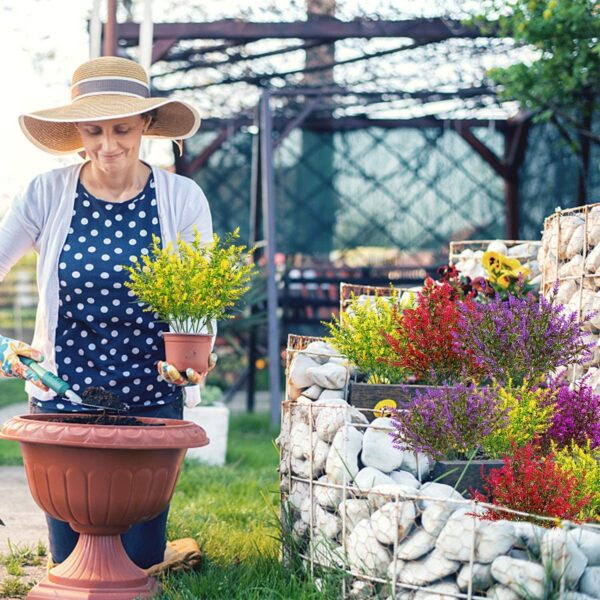 Fake Flowers Artificial Flowers Real Touch Artificial Bouquet UV Resistant Shrubs Plants No Fade Faux Plastic Home Garen Decors