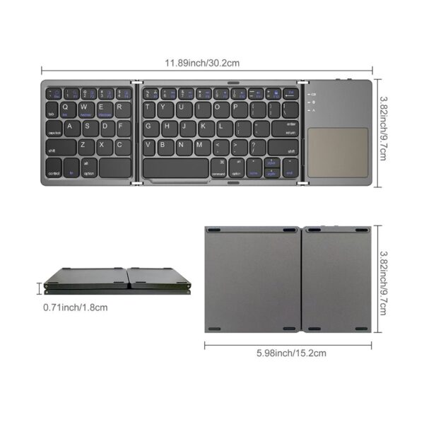 AVATTO Russian/Spanish/Arabic B033 Mini Folding keyboard, Wireless Bluetooth Keyboard with Touchpad for Windows, Android, IOS