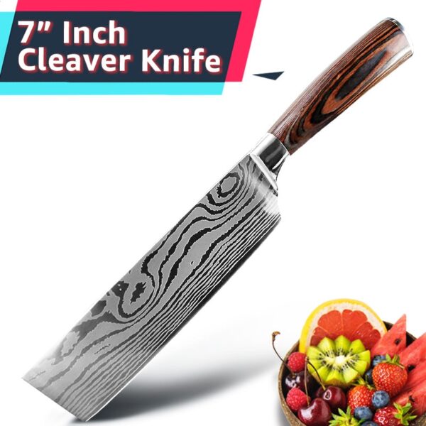 Kitchen Knife Chef Japanese Set 7CR17 440C High Carbon Stainless Steel Damascus Drawing Gyuto Meat Cleaver Slicer Santoku Tools