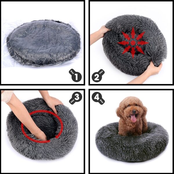 Round Plush Dog Bed House Dog Mat Winter Warm Sleeping Cats Nest Soft Long Plush Dog Basket Pet Cushion Portable Pets Supplies