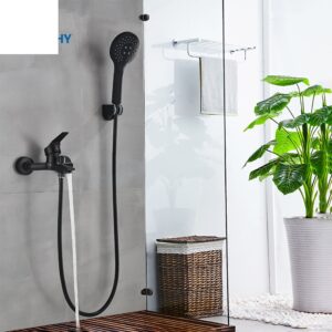 Matte Black Bathroom Shower Faucet Bath Faucet Mixer Tap ABS Hand Shower Head Set Wall Mount Black Shower Control Valve