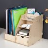 DIY Wooden Magazine Desk Organizers Book Holder Stationery Storage Holder Stand Shelf Rack Multifunctional Case