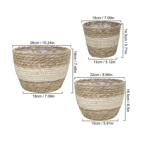 3Pcs Woven Flower Pot Cover Equipped With Internal Plastic Lining Durable Natural Flower Pot Planter Decoration