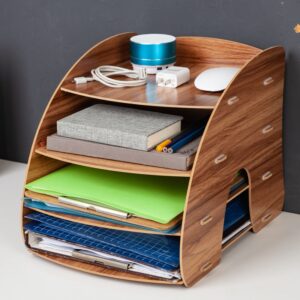 Wooden Color Office Desk Organizer DIY Document File Cabinet Multifunction Desk Accessories Storage Magazine Book Desk Shelf