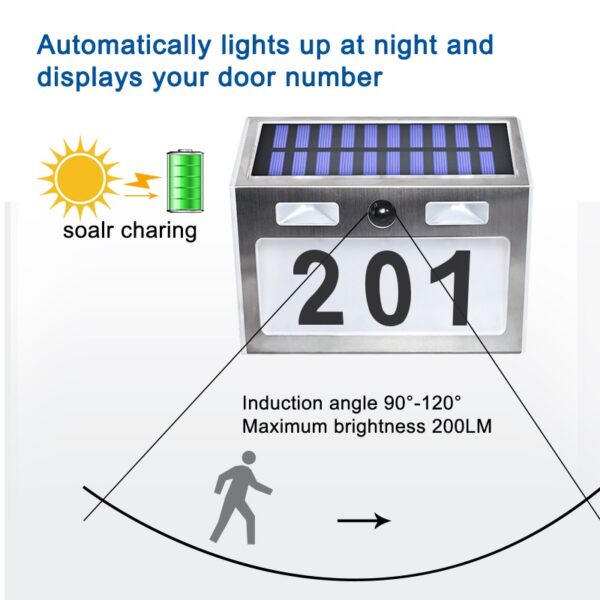 Solar House Number Plaque Light with 200LM Motion Sensor LED Lights Address Number for Home Garden Door Solar Lamp Lighting