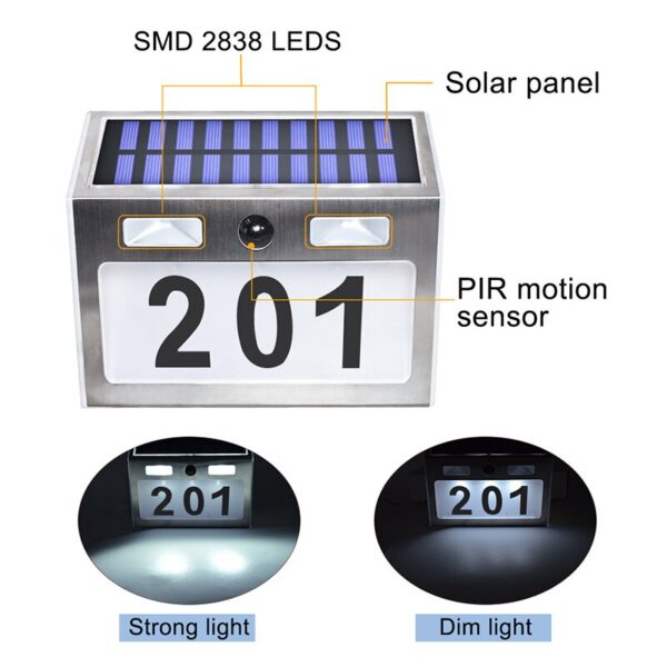 Solar House Number Plaque Light with 200LM Motion Sensor LED Lights Address Number for Home Garden Door Solar Lamp Lighting