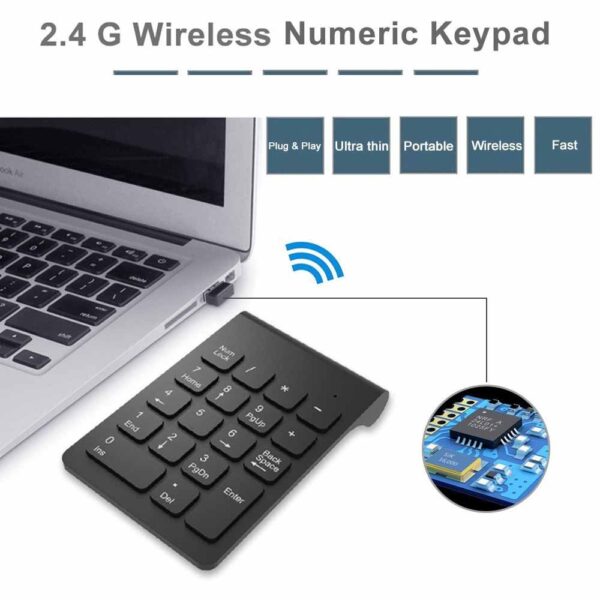 [AVATTO] Small-size 2.4GHz Wireless Numeric Keypad Numpad 18 Keys Digital Keyboard for Accounting Teller Laptop Notebook Tablets