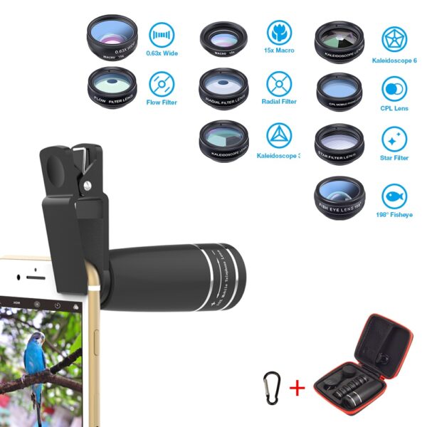 APEXEL 1 Set Lens 10 in 1 phone Camera Lens Kit Fish Eye Wide Macro Star Filter CPL Lenses for iPhone XS Mate Samsung HTC LG