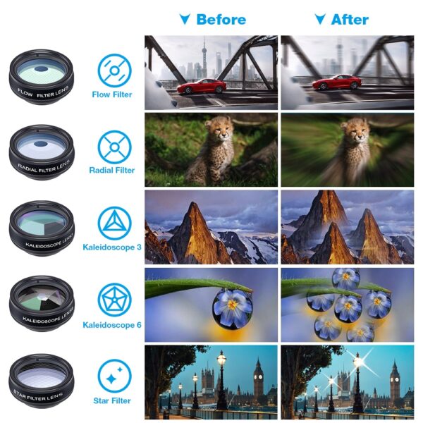 APEXEL 1 Set Lens 10 in 1 phone Camera Lens Kit Fish Eye Wide Macro Star Filter CPL Lenses for iPhone XS Mate Samsung HTC LG