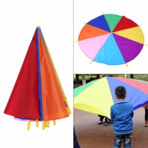 8 Handles 2m Kids Children Sports Development Play Rainbow Umbrella Parachute Toys Outdoor Teamwork Game OXford Parachute Toy