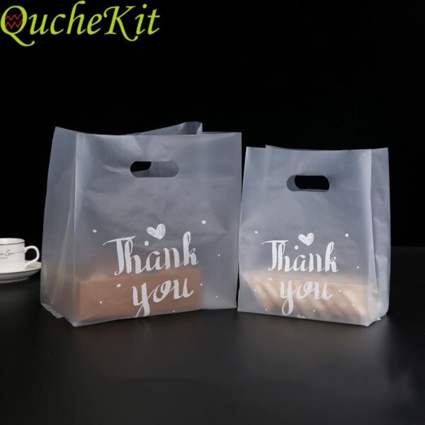 50pcs Thank you Plastic Gift Bags Plastic Shopping Bags With Handle Christmas Wedding Party Favor Bag Candy Cake Wrapping Bags