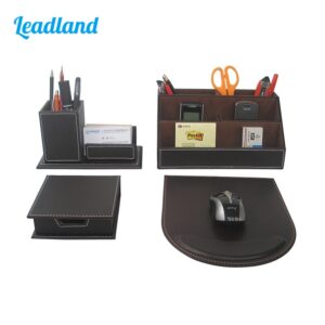 Modern Style 4 Pcs/Set PU Leather Desk Decor Stationery Organizers Sticker Memo Case Pen Stand Pencil Holder Mouse Pad T41H