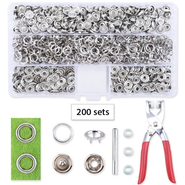 100/200 Sets Snap Fasteners Kit Tool, Metal Snap Buttons Rings with Fastener Pliers Press Tool Kit for Clothing Sewing 10 Colors