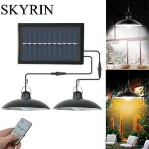 LED Solar Pendant Light Outdoor Indoor Solar-Power Lamp With Line Bulb Shed Lighting For Home Garden Yard Double Head Chandelier