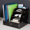 DIY Wooden Magazine Desk Organizers Book Holder Stationery Storage Holder Stand Shelf Rack Multifunctional Case