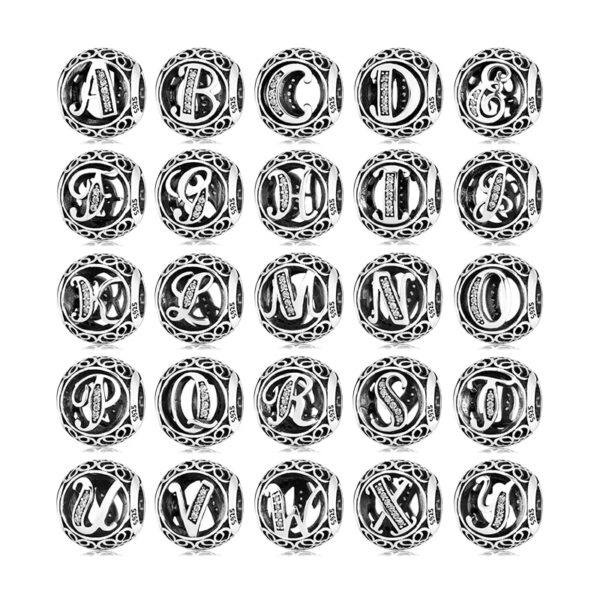 925 Sterling Silver Hollow Beads Letter A to Z trendy Womens Accessories Fit Original JIUHAO Charms Bracelets Jewelry Making