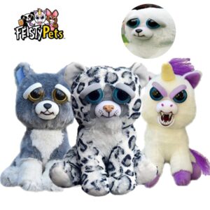 Feisty Pets funny face changing soft toys for children snow leopard stuffed plush unicorn angry animal dog doll bear panda