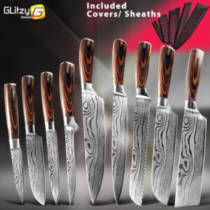 Kitchen Knife Chef Japanese Set 7CR17 440C High Carbon Stainless Steel Damascus Drawing Gyuto Meat Cleaver Slicer Santoku Tools