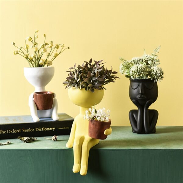 Creative Art Portrait Sculpture Vase Flower Pot Garden Storage Abstract Character Succulents Plant Pot Micro Landscape Decor