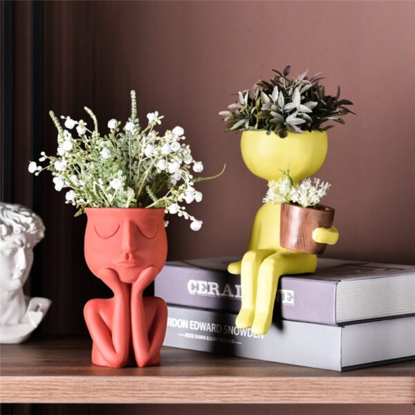 Creative Art Portrait Sculpture Vase Flower Pot Garden Storage Abstract Character Succulents Plant Pot Micro Landscape Decor