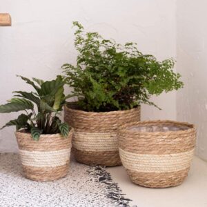 3Pcs Woven Flower Pot Cover Equipped With Internal Plastic Lining Durable Natural Flower Pot Planter Decoration