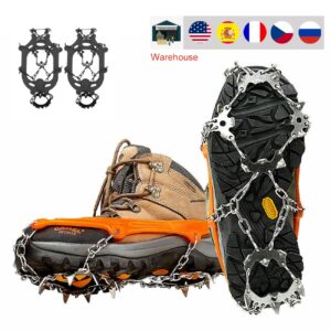 18 Teeth Ice Snow Crampons Anti-Slip Climbing Gripper Shoe Covers Spike Cleats Stainless Steel Snow Skid Shoe Cover Crampon