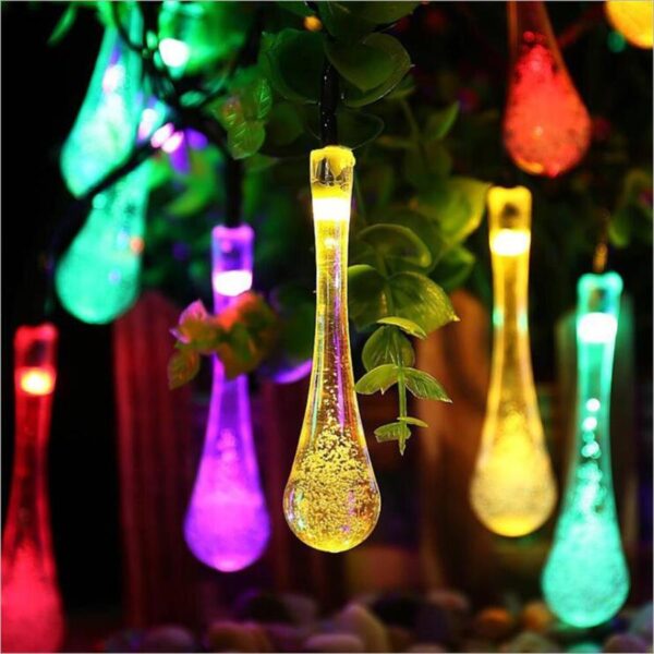 Solar Raindrop String Light Outdoor 5-22m Waterproof LED Fairy Lights for Garden Patio Yard Home Parties Holiday Decor Lighting