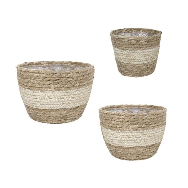 3Pcs Woven Flower Pot Cover Equipped With Internal Plastic Lining Durable Natural Flower Pot Planter Decoration