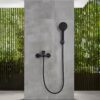 Matte Black Bathroom Shower Faucet Bath Faucet Mixer Tap ABS Hand Shower Head Set Wall Mount Black Shower Control Valve